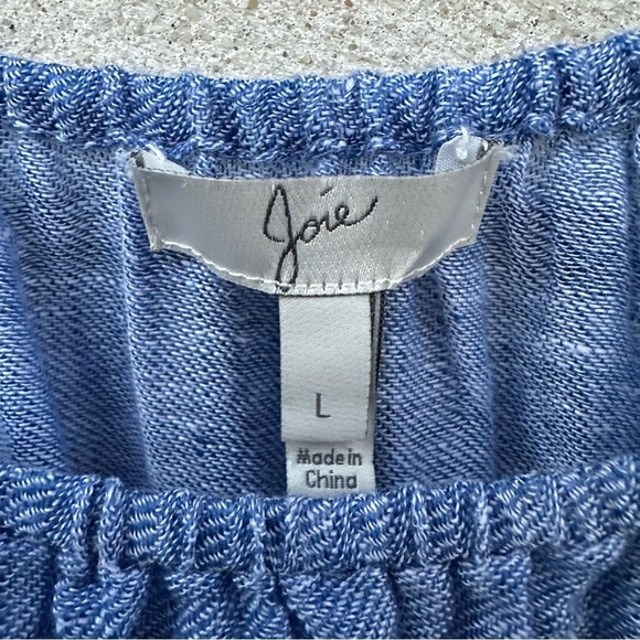 Joie Blue Linen Chambray Off The Shoulder Babydoll Flutter Top - Picture 5 of 9